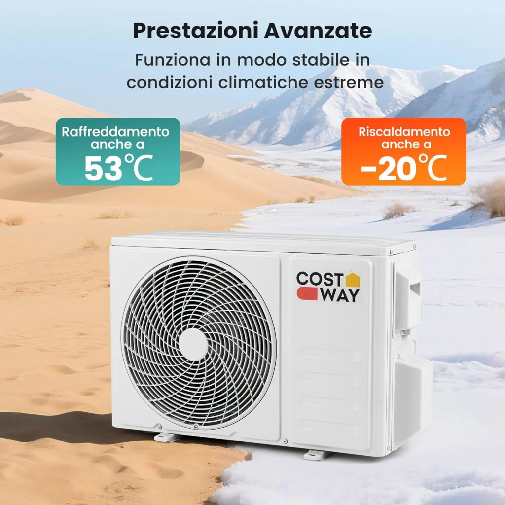 Climatizzatore Monosplit 12000BTU, 3,4kW, con Pompa di Calore, Tecnologia Inverter, Flusso d’aria 4D con 8 Velocità, Funzione di autopulizia e Timer di 24 ore [Classe di efficienza energetica A++] - Image 7