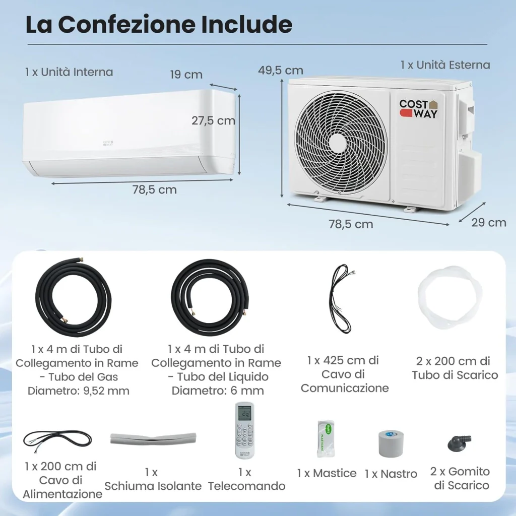 Climatizzatore Monosplit 12000BTU, 3,4kW, con Pompa di Calore, Tecnologia Inverter, Flusso d’aria 4D con 8 Velocità, Funzione di autopulizia e Timer di 24 ore [Classe di efficienza energetica A++] - Image 9