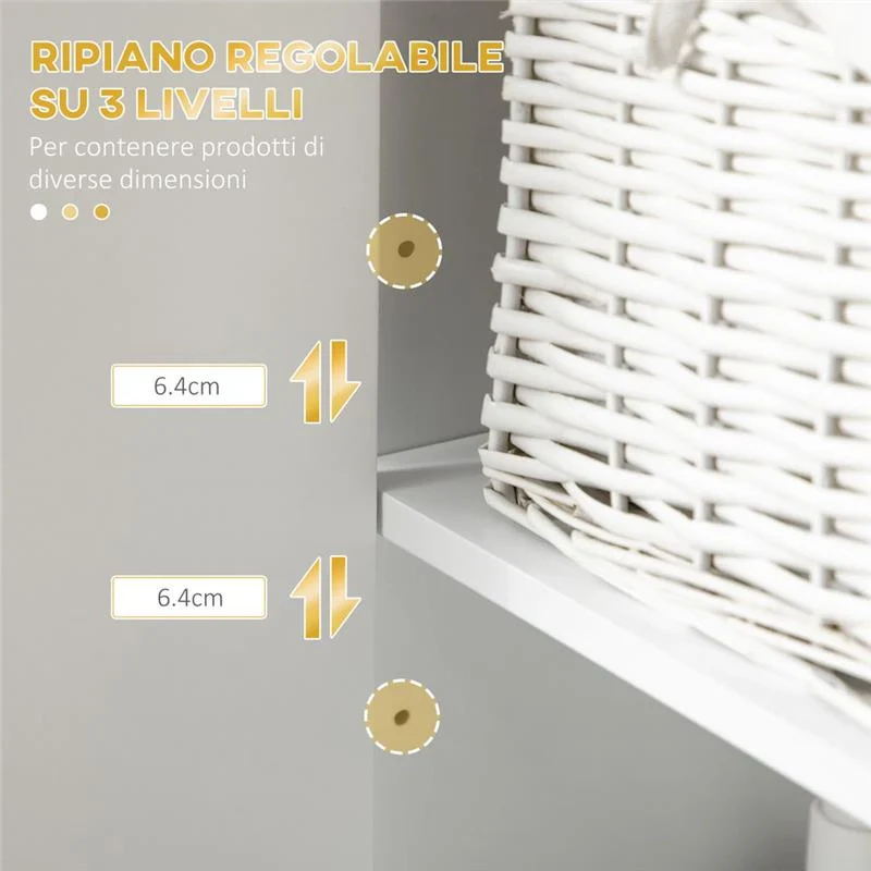 COLONNA BAGNO CON 2 ARMADIETTI E RIPIANO IN MDF E ACCIAIO, 30X30X170.7CM, BIANCO E ORO - Image 2