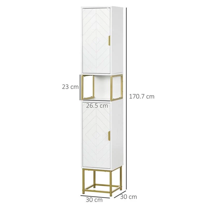 COLONNA BAGNO CON 2 ARMADIETTI E RIPIANO IN MDF E ACCIAIO, 30X30X170.7CM, BIANCO E ORO - Image 8