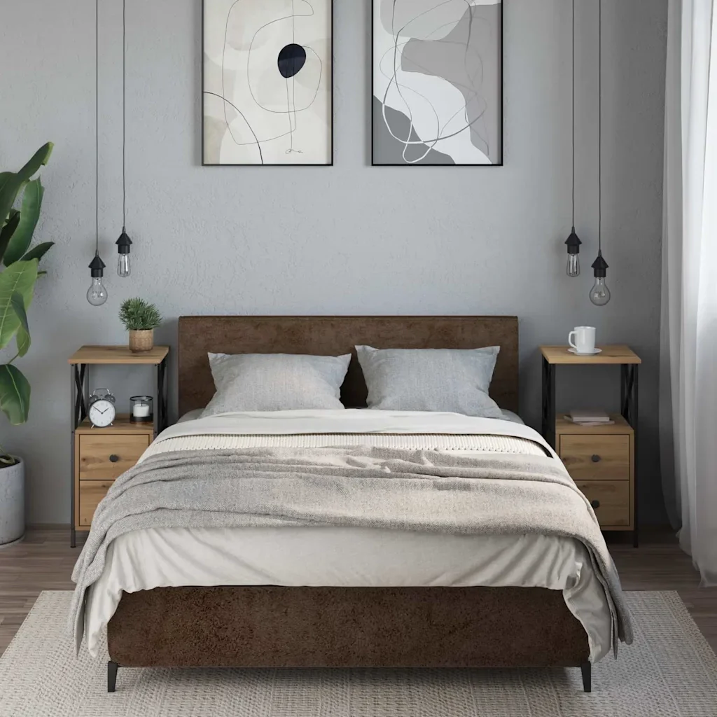 Comodini 2pz Rovere Artigianale 34x35,5x70 cm Legno Multistrato 857253 - Image 3