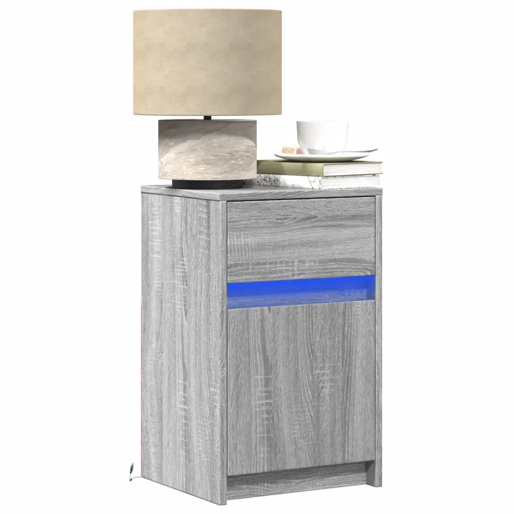 Comodini con Luci LED 2pz Grigio Sonoma in Legno Multistrato 852009