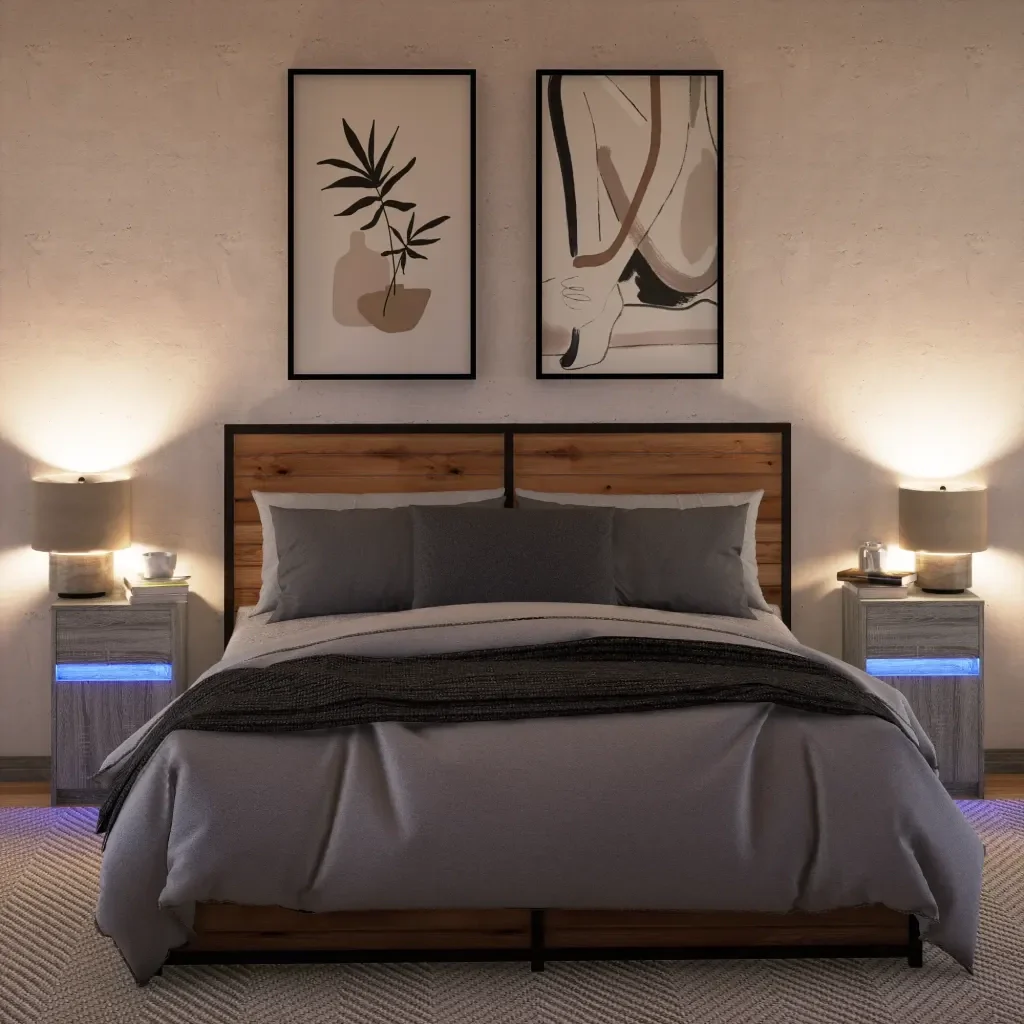 Comodini con Luci LED 2pz Grigio Sonoma in Legno Multistrato 852009 - Image 4