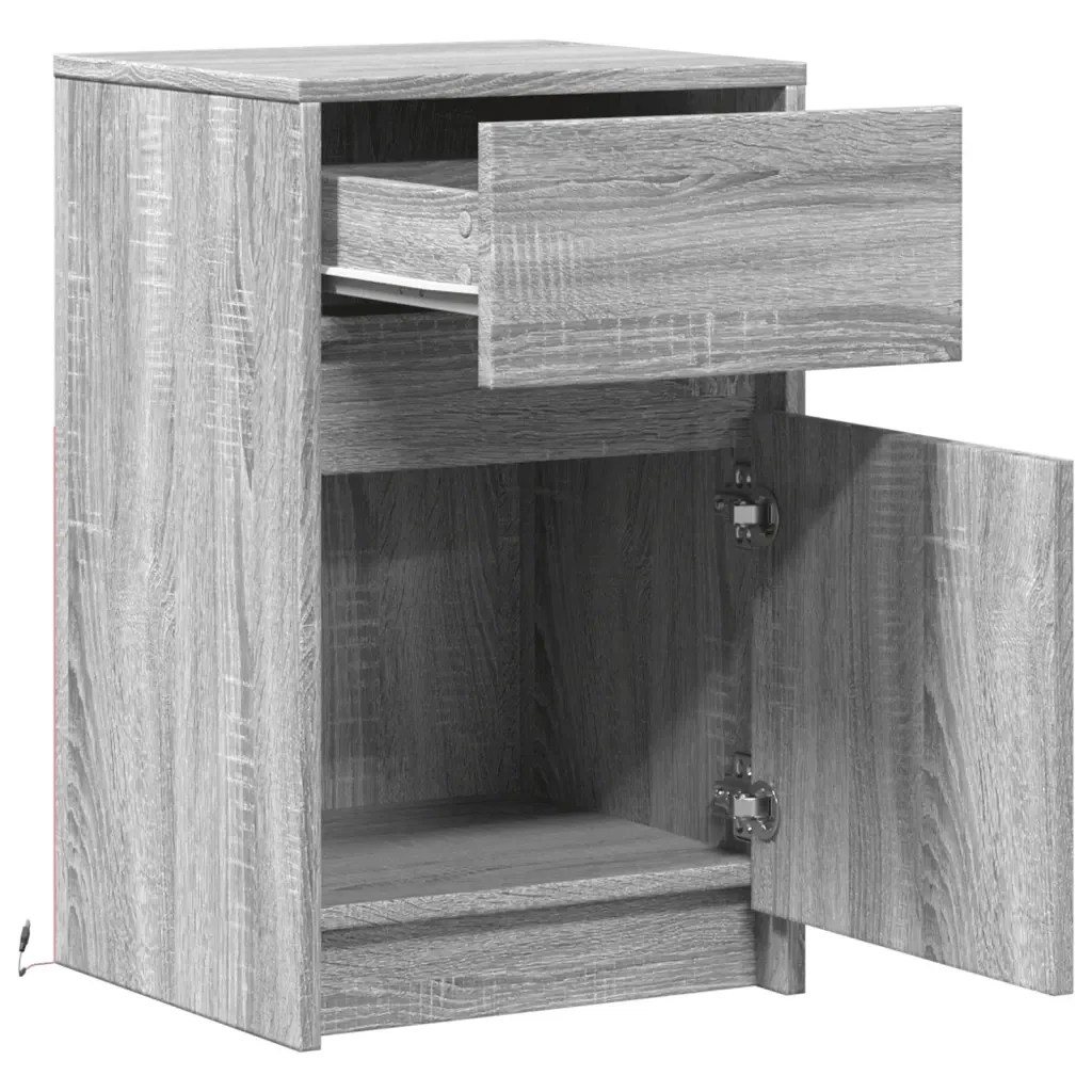 Comodini con Luci LED 2pz Grigio Sonoma in Legno Multistrato 852009 - Image 9
