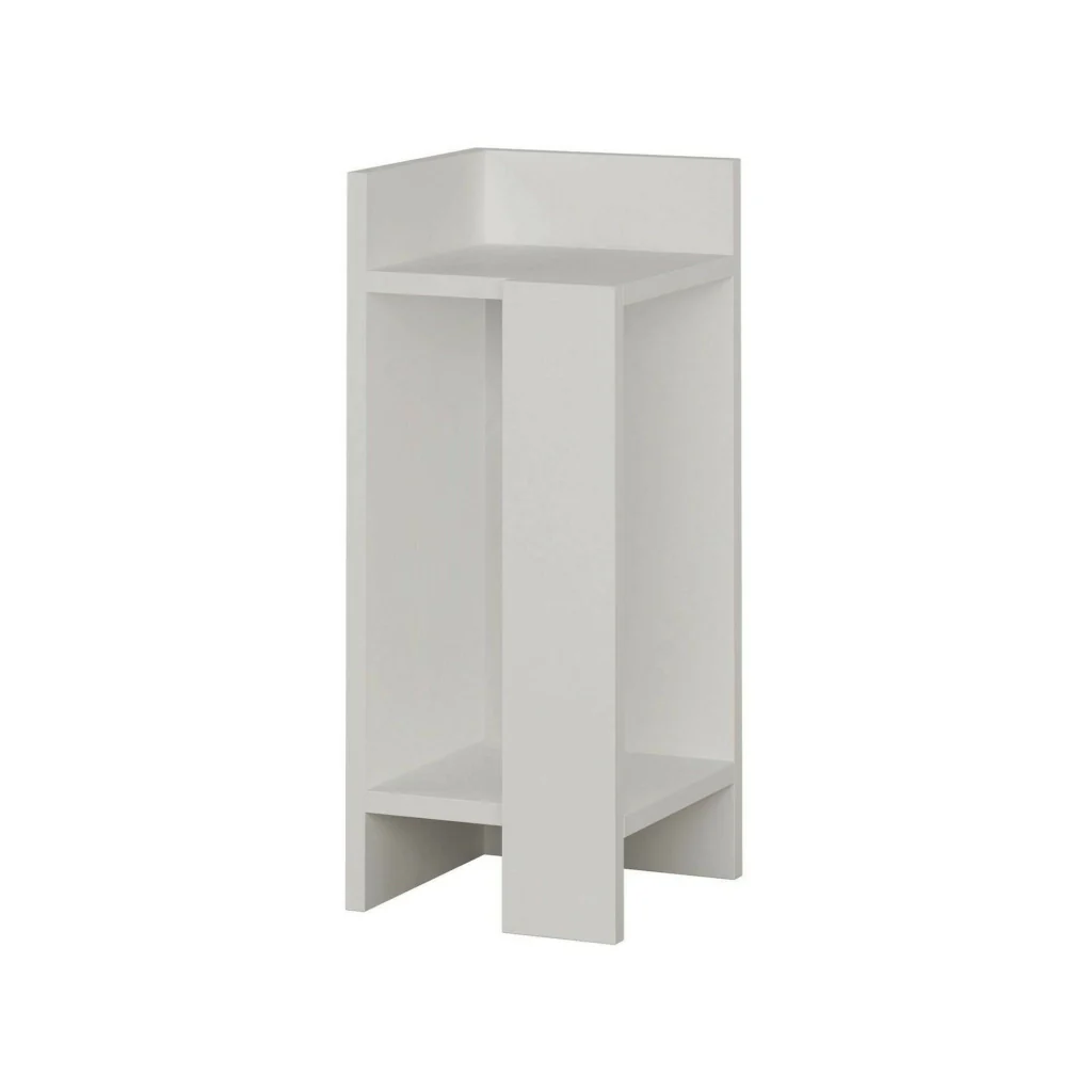 Comodino Asterix, Comò basso, Tavolino da notte, Mensola da letto, 25x27h60 cm, Bianco