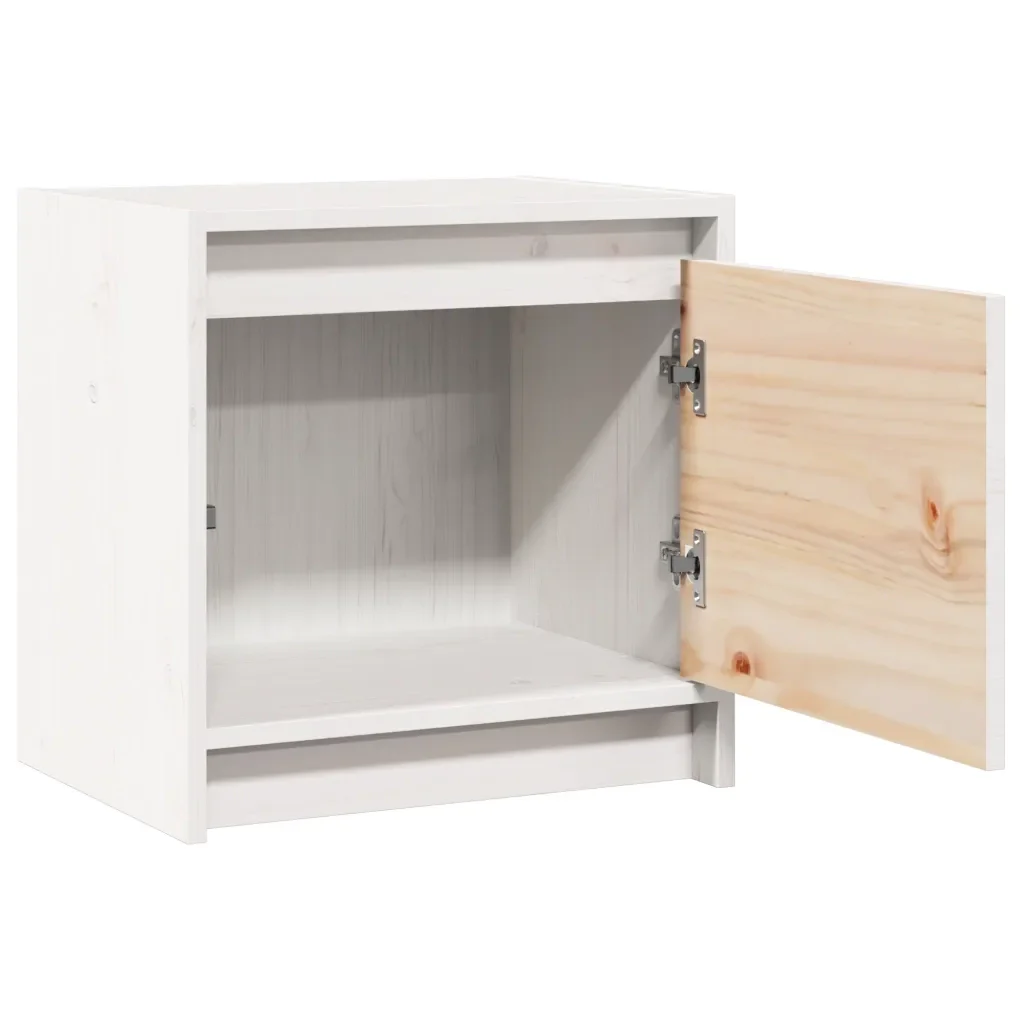 Comodino Bianco 40x30,5x40 cm in Legno Massello di Pino 808115 - Image 5