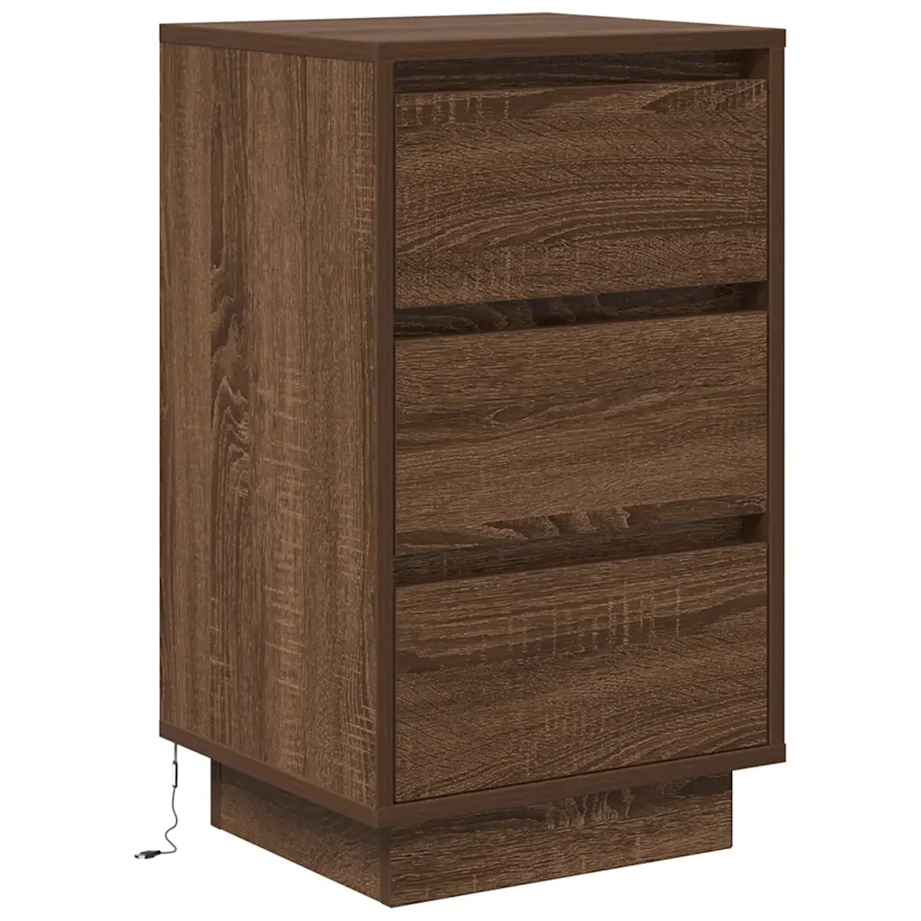 Comodino con Luci LED Rovere Marrone 38x34x65 cm - Image 3