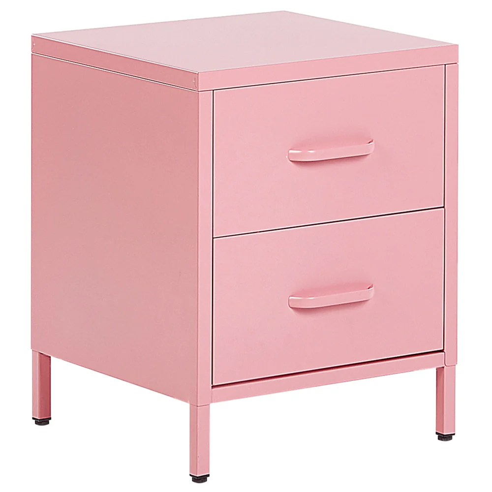 Comodino in Acciaio Rosa Design Industriale 2 Cassetti Camera da Letto Mobili Contenitori