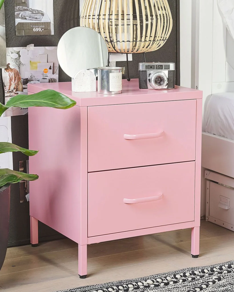 Comodino in Acciaio Rosa Design Industriale 2 Cassetti Camera da Letto Mobili Contenitori - Image 3