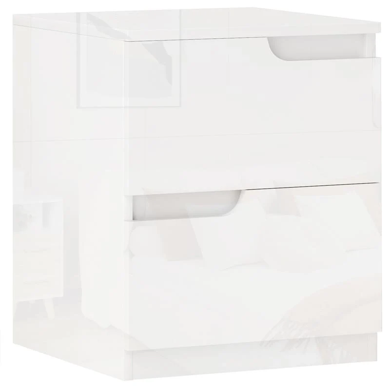 COMODINO MODERNO IN LEGNO CON 2 CASSETTI E DESIGN LUCIDO 40X40X48 CM BIANCO