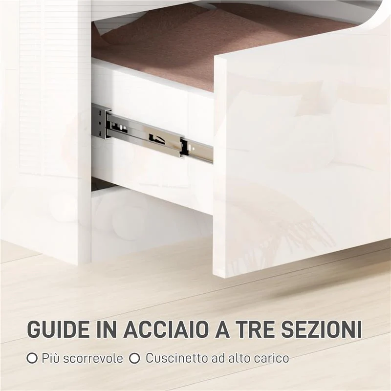 COMODINO MODERNO IN LEGNO CON 2 CASSETTI E DESIGN LUCIDO 40X40X48 CM BIANCO - Image 8