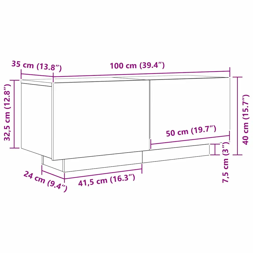 Mobile TV Rovere Nero 100 x 35 x 40 cm Legno multistrato 3333066 - Image 10