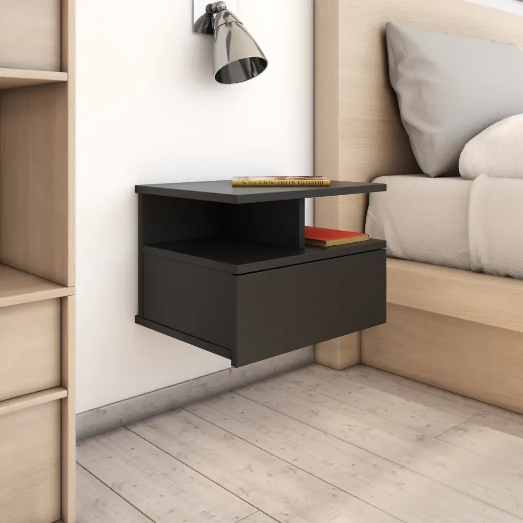 Comodino Pensile Nero 40x31x27 cm in Legno Multistrato 800407