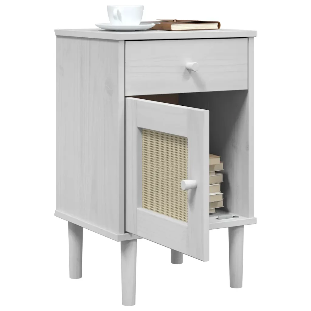 Comodino SENJA Aspetto Rattan Bianco 40x35x65 cm in Legno Pino - Image 4
