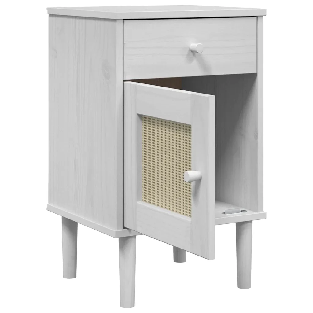 Comodino SENJA Aspetto Rattan Bianco 40x35x65 cm in Legno Pino - Image 5