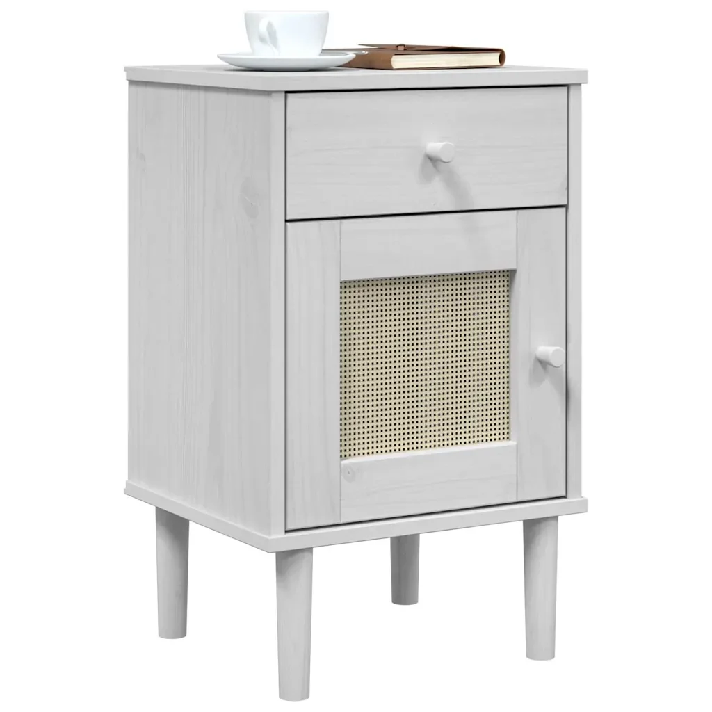 Comodino SENJA Aspetto Rattan Bianco 40x35x65 cm in Legno Pino 358014 - Image 3