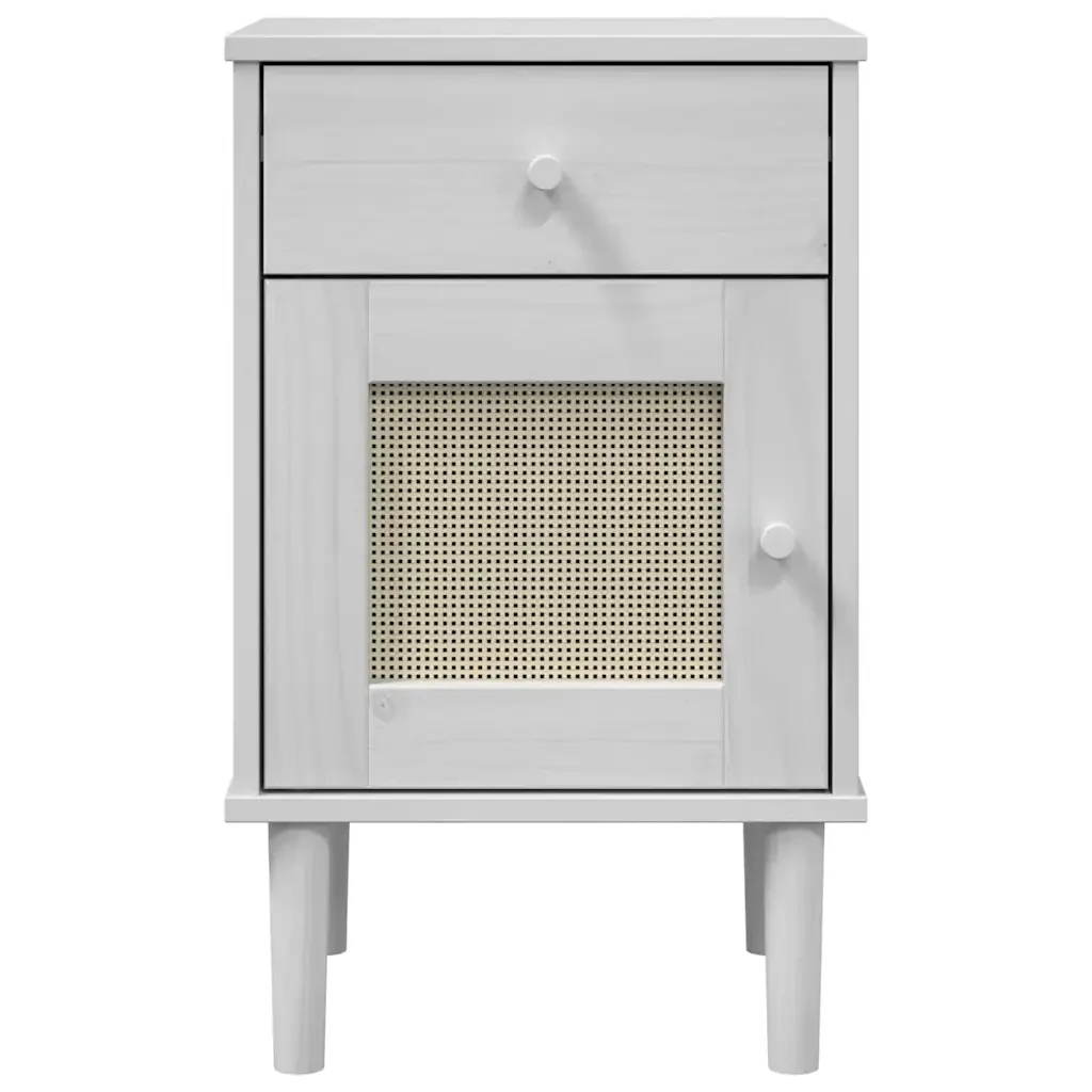 Comodino SENJA Aspetto Rattan Bianco 40x35x65 cm in Legno Pino 358014 - Image 6