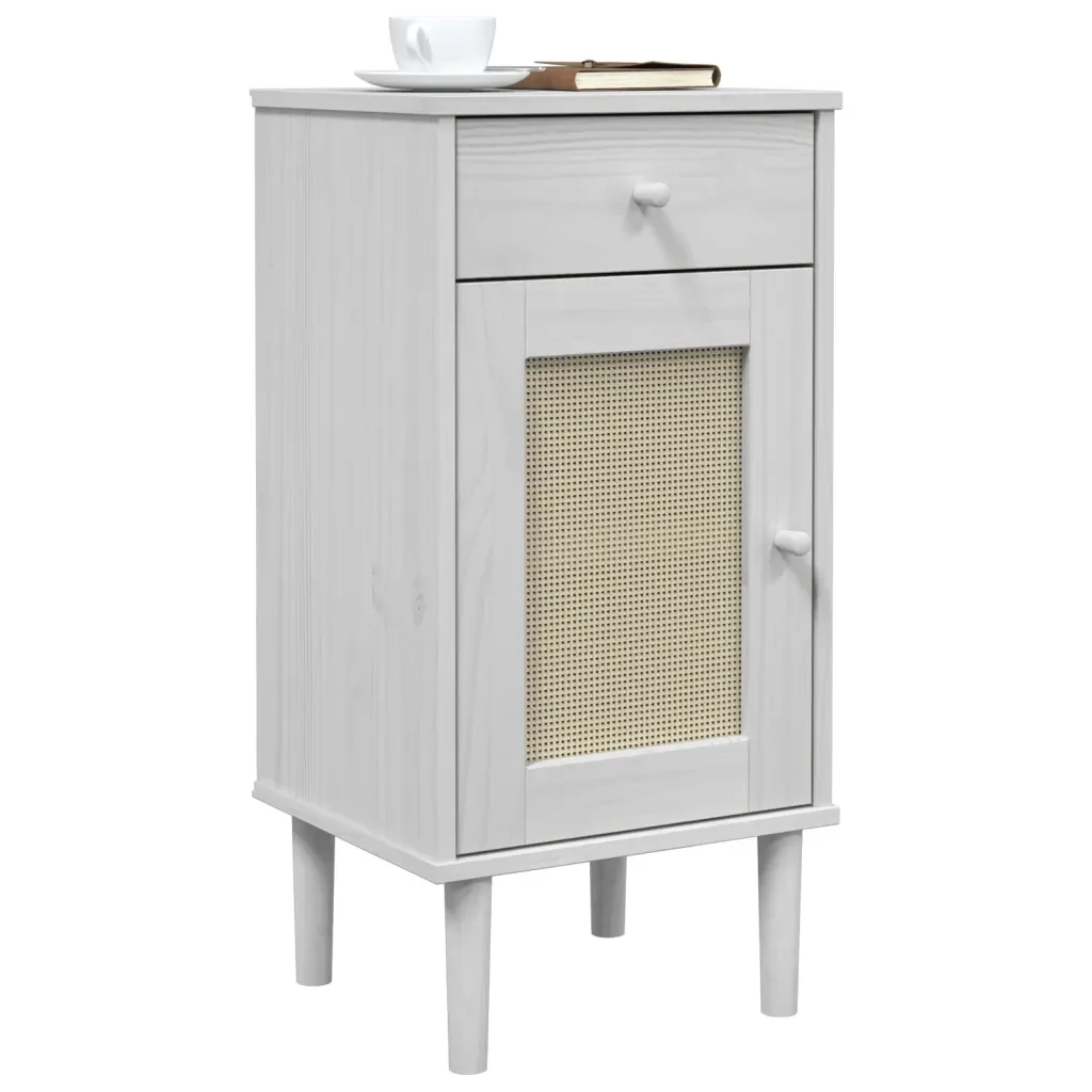 Comodino SENJA Aspetto Rattan Bianco 40x35x80 cm in Legno Pino 358017 - Image 3