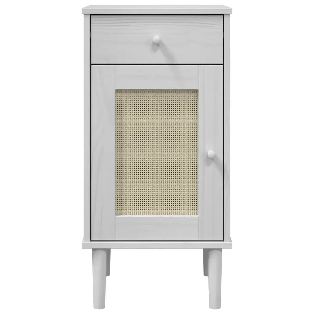 Comodino SENJA Aspetto Rattan Bianco 40x35x80 cm in Legno Pino 358017 - Image 5