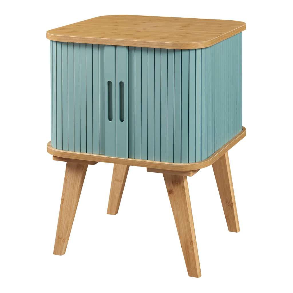 Comodino Tysvær in Bambù con 2 Ante Scorrevoli - Naturale / Azzurro [en.casa] - Image 3