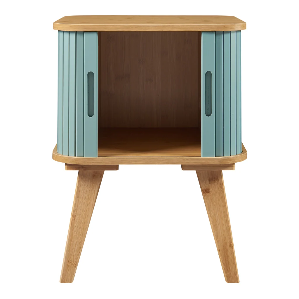 Comodino Tysvær in Bambù con 2 Ante Scorrevoli - Naturale / Azzurro [en.casa] - Image 6