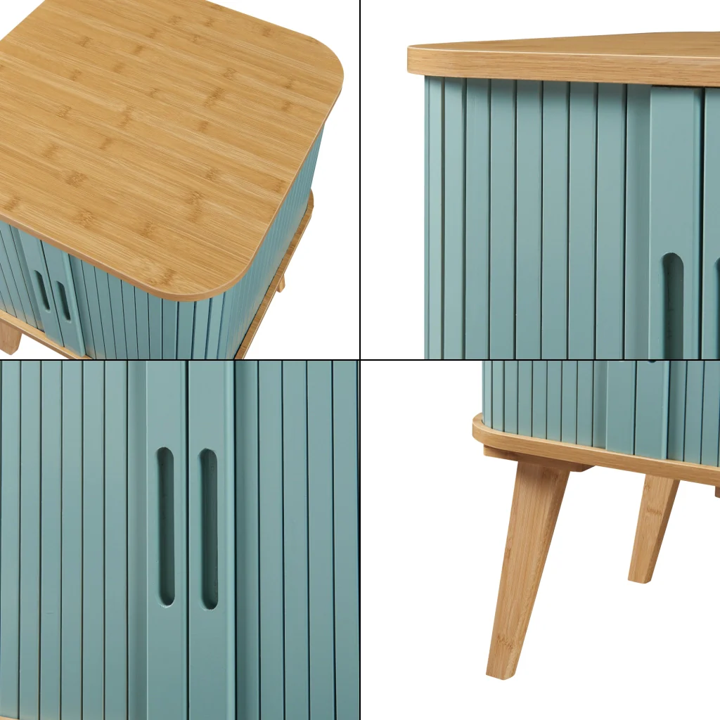 Comodino Tysvær in Bambù con 2 Ante Scorrevoli - Naturale / Azzurro [en.casa] - Image 7