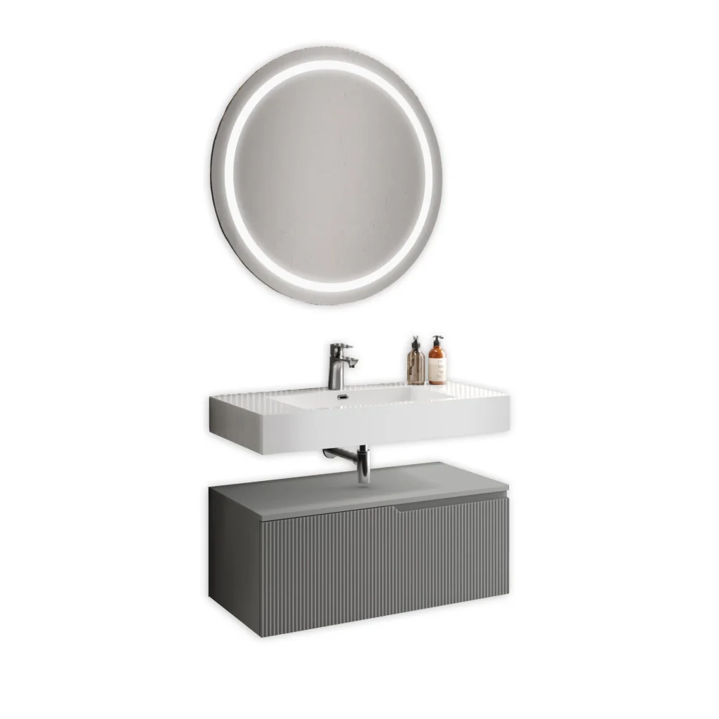 Composizione 3 pezzi VENERE bianco lucido/grigio opaco