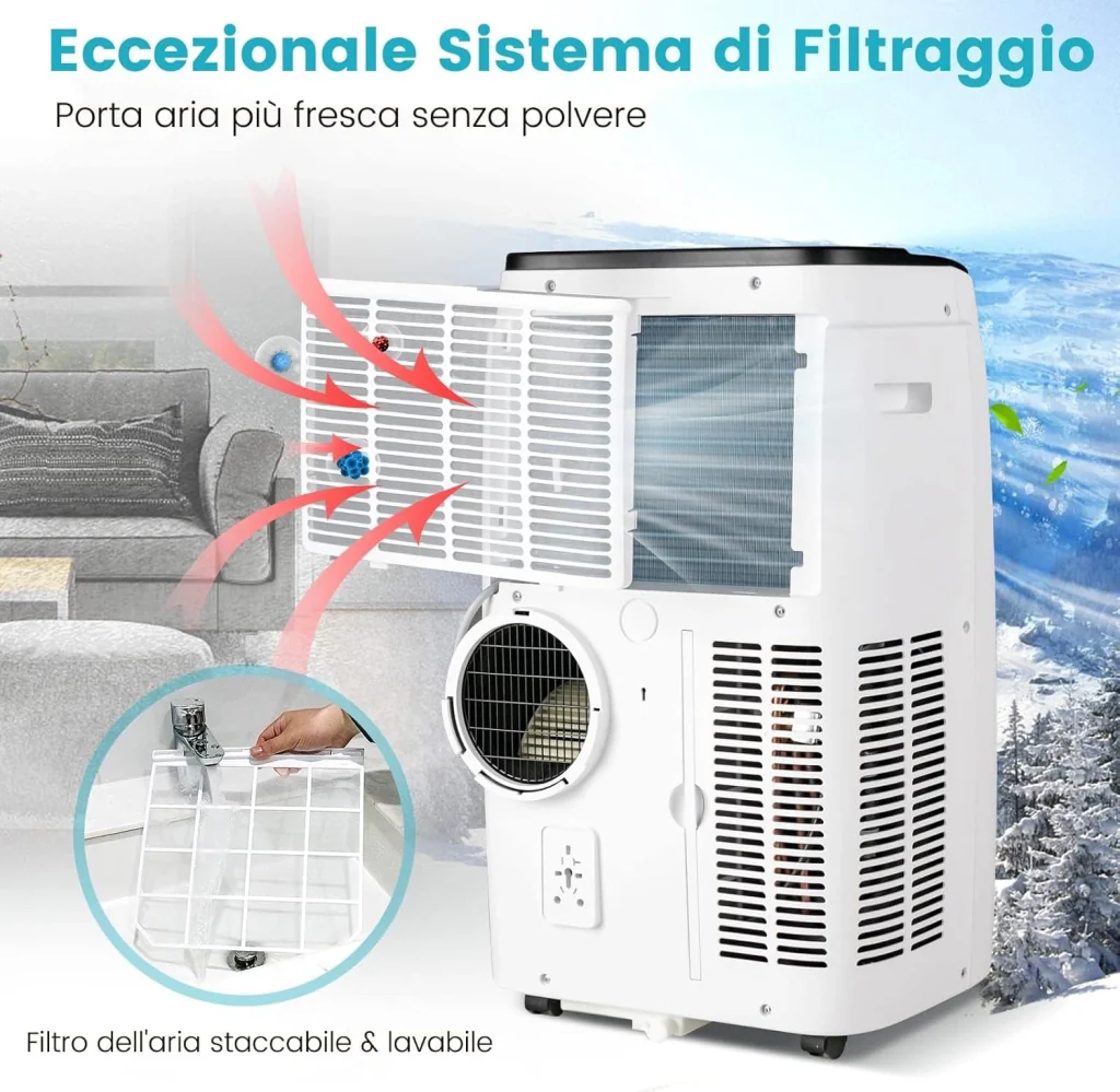 Condizionatore Portatile Caldo e Freddo, 12000BTU/3,5kW, 5 in 1 con Riscaldamento, Raffreddamento, Ventola, Deumidificazione, Modalità Notturna, 24H Timer, R290 (12000BTU|25m²+|Pro) - Image 7