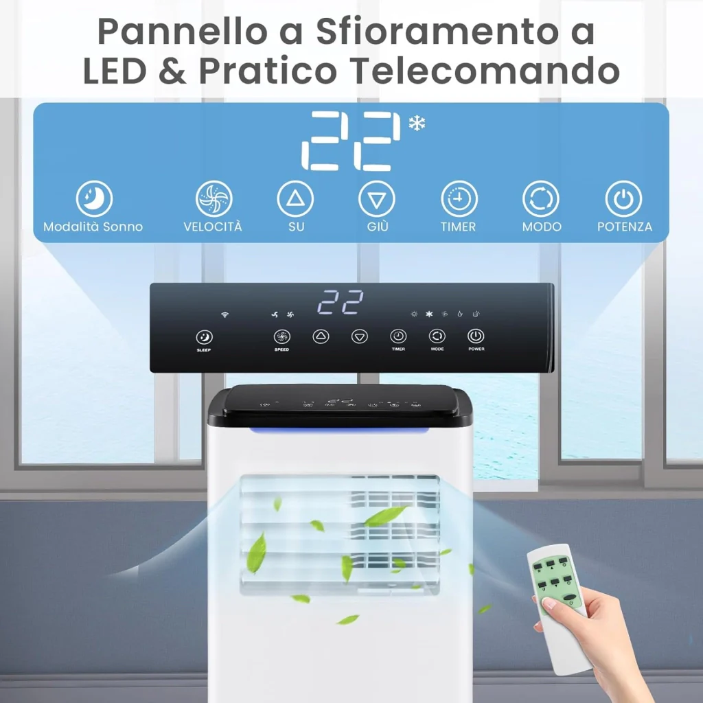 Condizionatore Portatile Caldo e Freddo, 9000BTU/2,6 kW, 5 in 1 con Raffreddamento, Riscaldamento, Ventola, Deumidificazione e Modalità Sonno, 24H Timer, R290 - Image 3