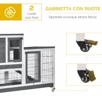 Conigliera in Legno con Ruote, Vassoi Estraibili e Casetta con Rampa, 110x50x88 cm, Grigio e Bianco - Image 7