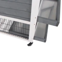 Conigliera in Legno con Ruote, Vassoi Estraibili e Casetta con Rampa, 110x50x88 cm, Grigio e Bianco - Image 9
