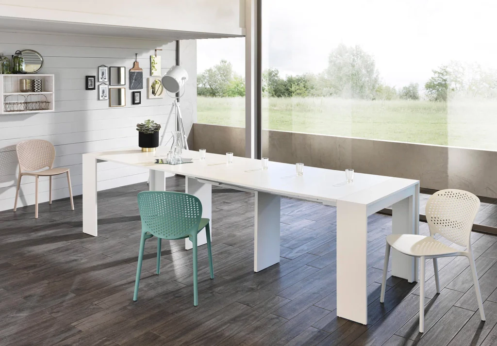 Consolle Allungabile 90x42,5/302,5xH76 cm in Mdf laccato Pinocchio Bianco - Image 4