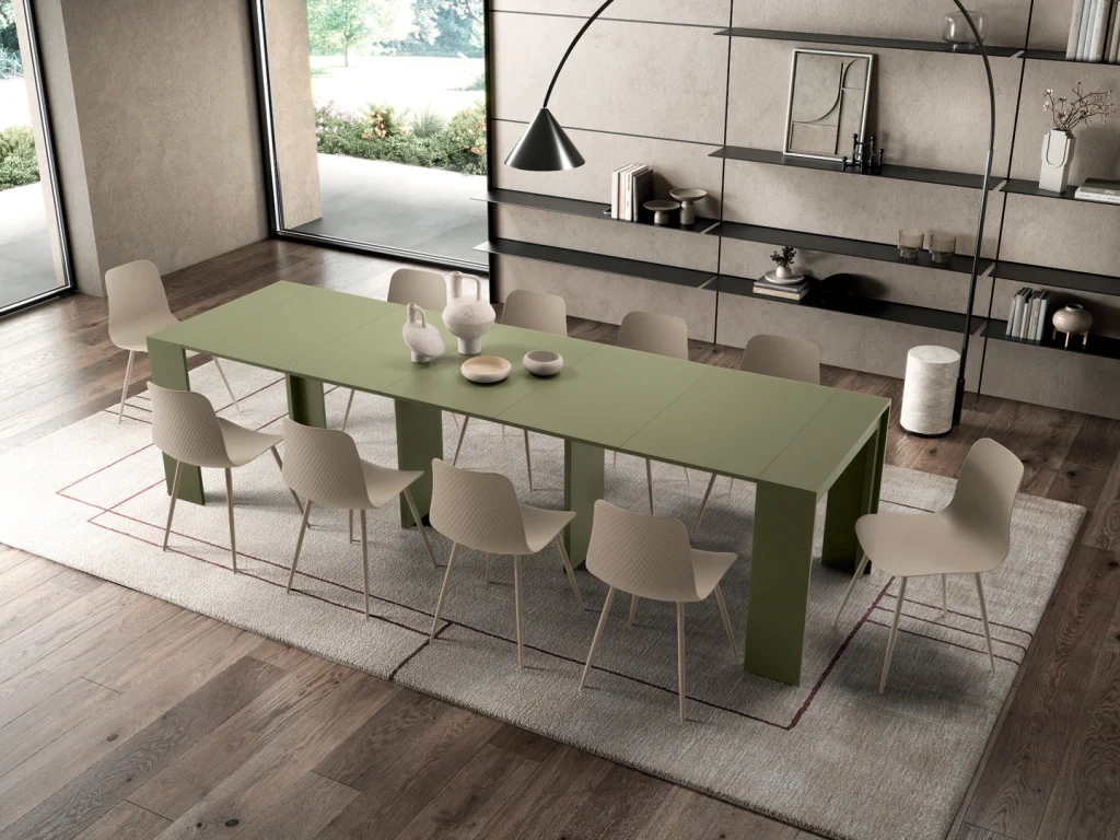 Consolle Allungabile Pinocchio - Tavolo trasformabile in MDF verde opaco antigraffio fino a 10 persone - Stones - Image 2