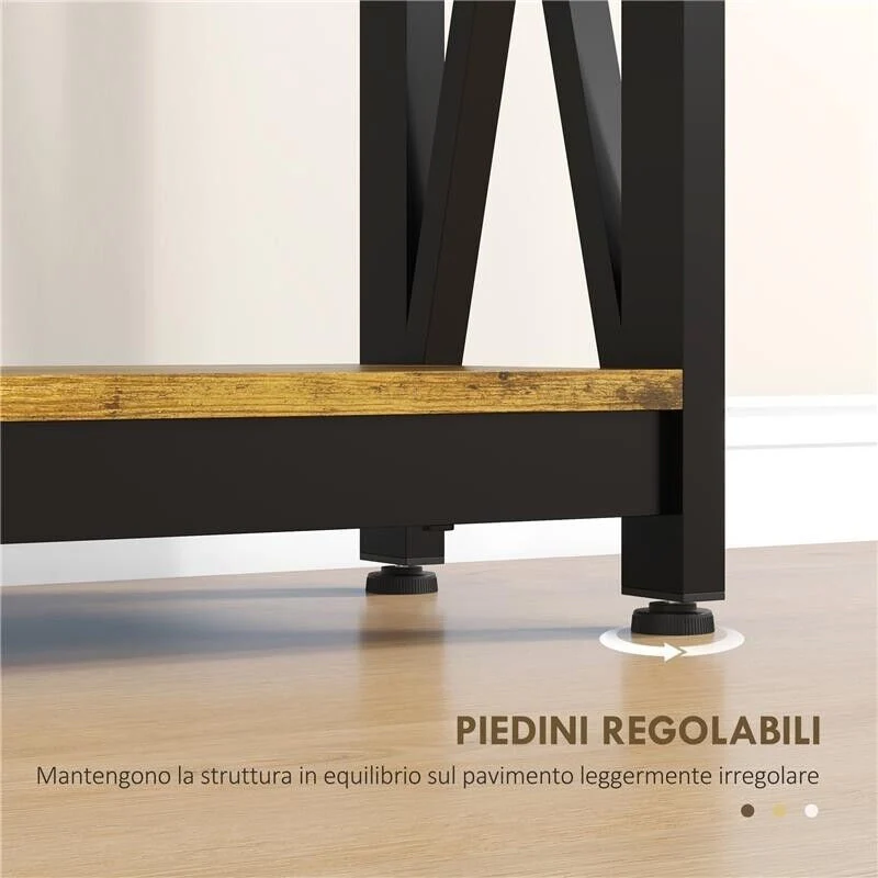 CONSOLLE DA INGRESSO STILE INDUSTRIALE CON PRESE DI CORRENTE E USB, LEGNO E ACCIAIO, 100X24X75CM, MARRONE - Image 2