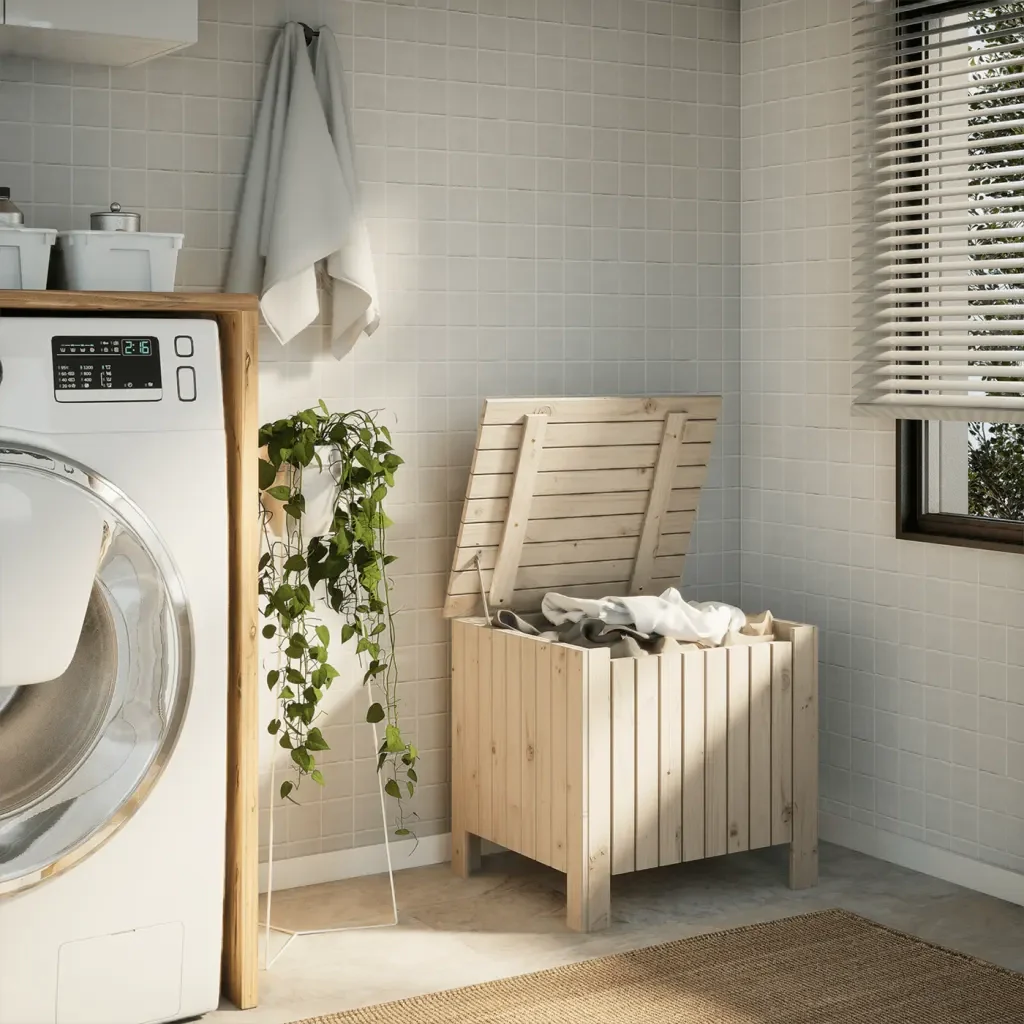 Contenitore con Coperchio RANA 60x49x54 cm Legno Massello Pino 4002327 - Image 3
