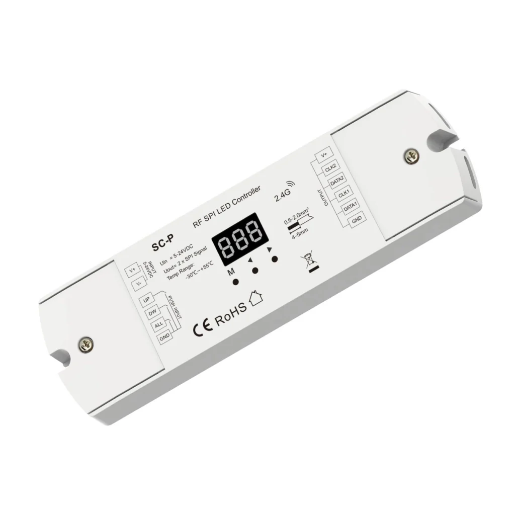 Controller SPI per Strisce LED Running Scale, RF 2.4GHz, 3 Push Pulsanti, 5-24V DC