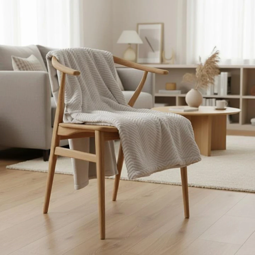 Coperta a quadri beige 130x170cm ARYNDAL - Image 7