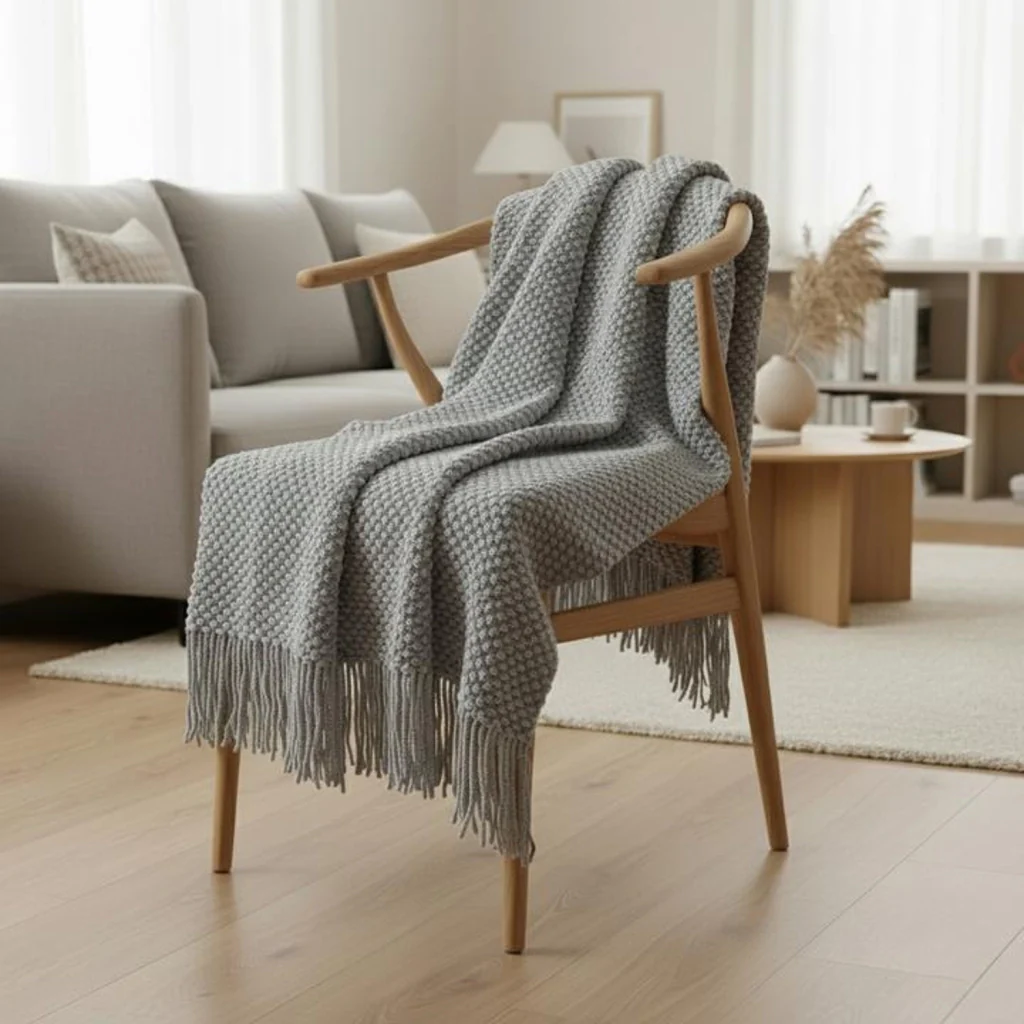 Coperta a quadri grigio chiaro 180x220cm DENARLA - Image 2