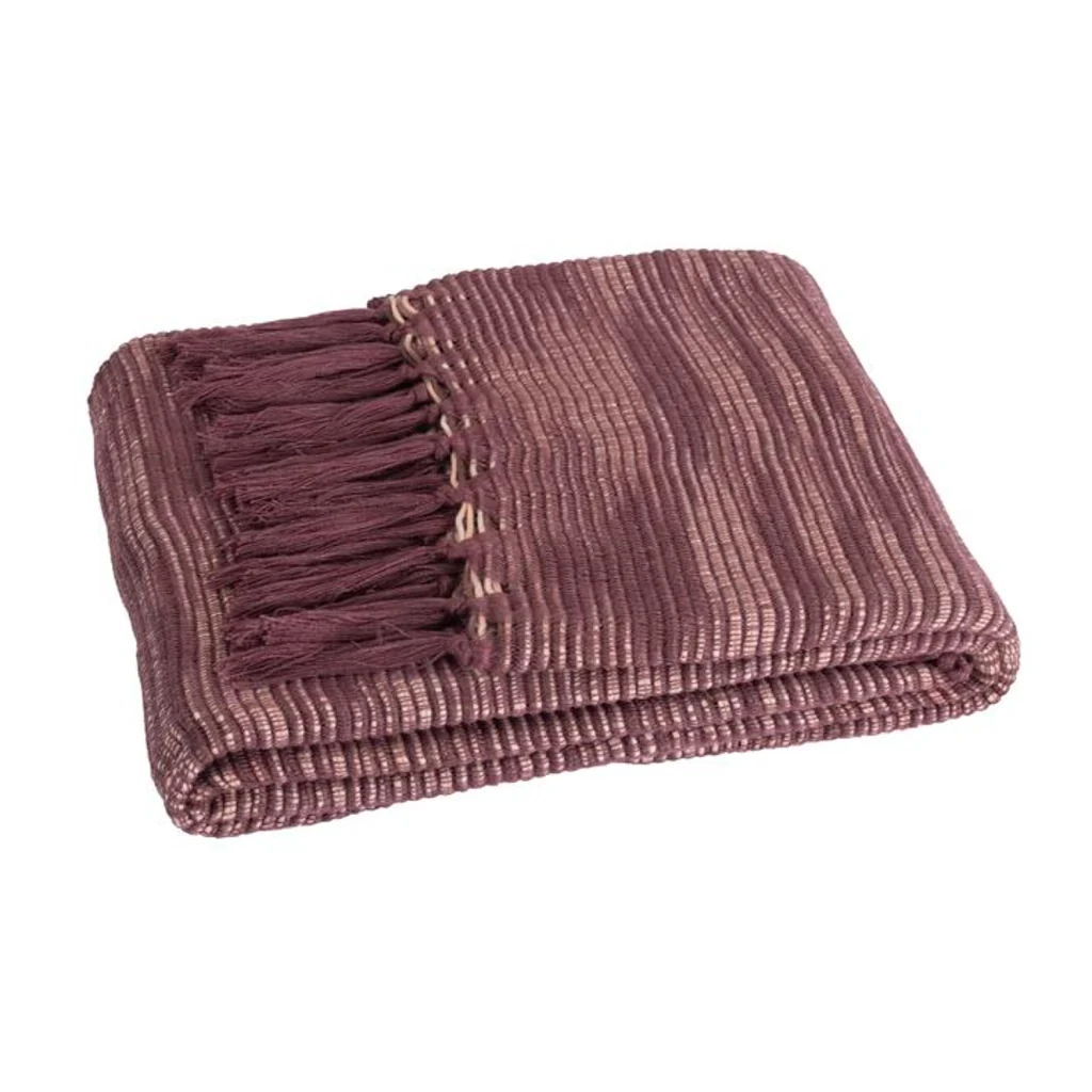 Coperta a quadri prugna con frange 130x170cm ANEVIK - Image 4
