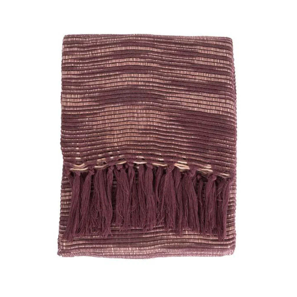 Coperta a quadri prugna con frange 130x170cm ANEVIK - Image 5