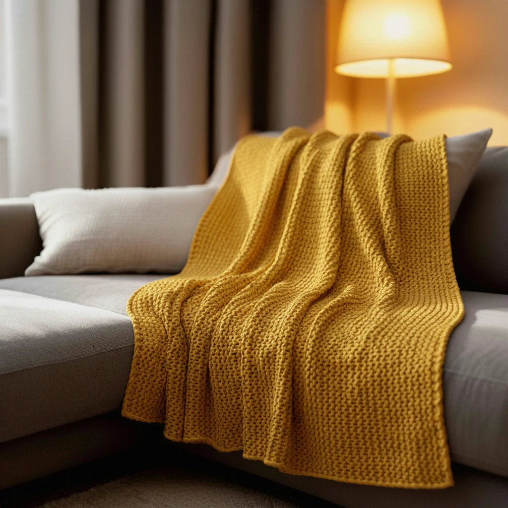 Coperta gialla a maglia 130 × 170 cm - TRICOVA - Image 2