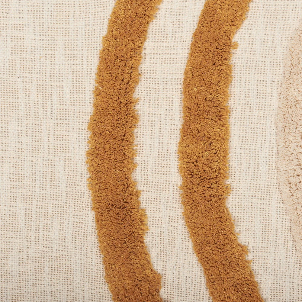 Coperta in cotone beige e arancione 130 x 180 cm copriletto in ricamo fatto a mano accogliente motivo geometrico con nappe - Image 3