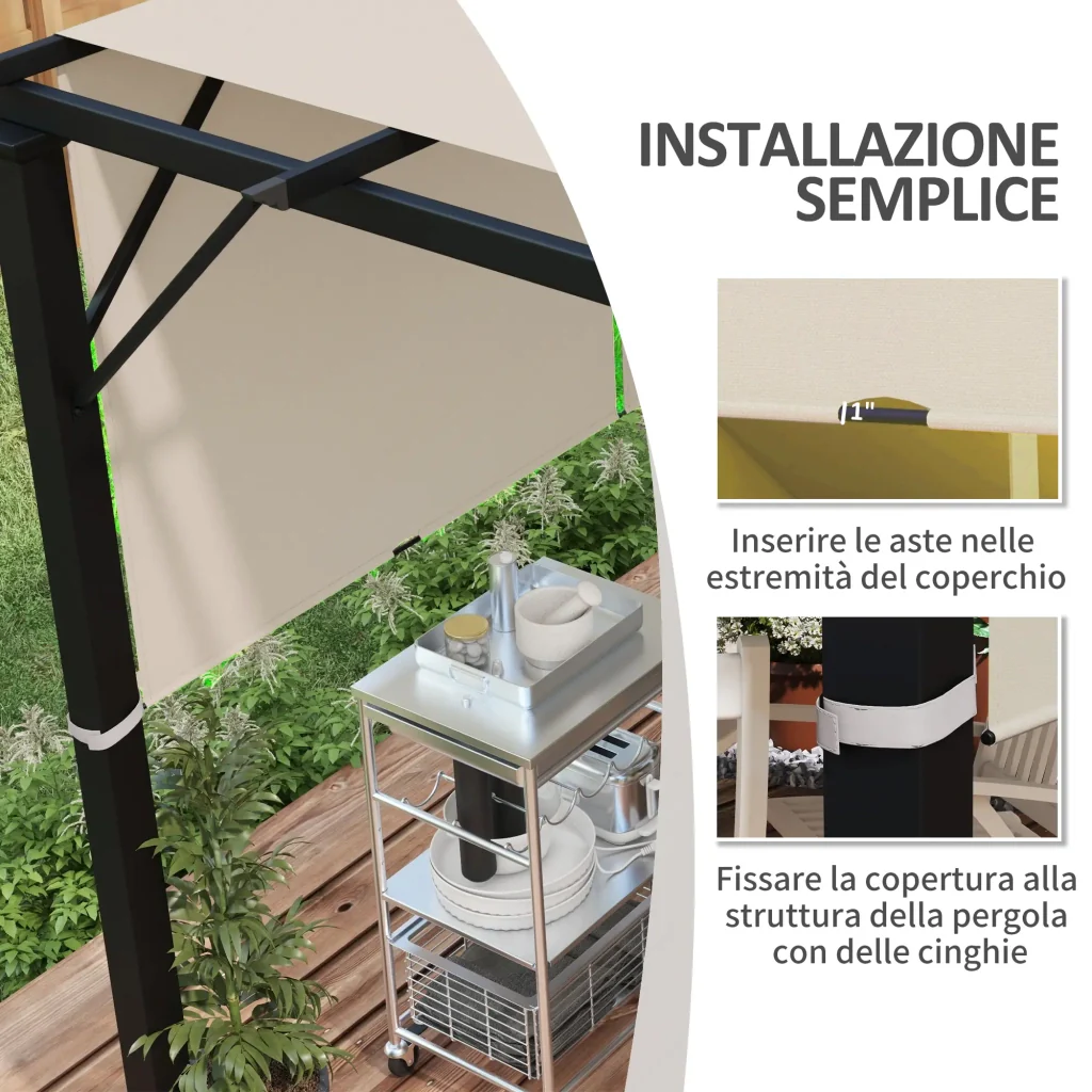 Copertura per Gazebo Pergola 3x3 m 488x122 cm  in PE Impermeabile Cachi - Image 6