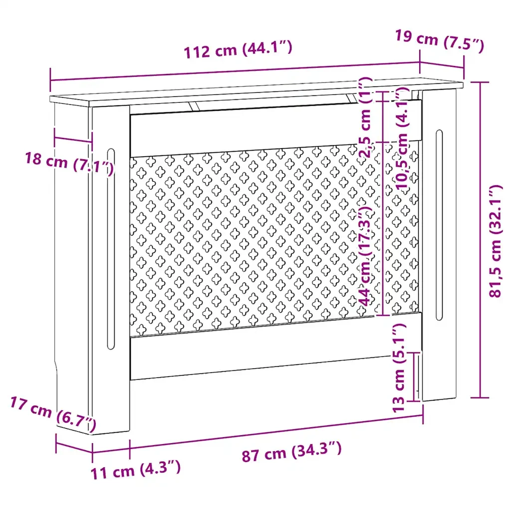 Coperture per Radiatori 2 pz Bianche 112x19x81,5 cm in MDF 3051377 - Image 10