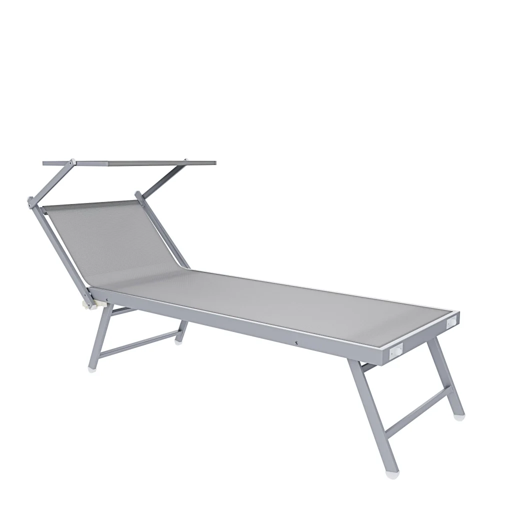 Coppia Di Lettini Grigio Prendisole Pieghevole Professionale In Alluminio Tettuccio Orientabile Tettino Parasole Sdraio Lettino Prendi Sole Mare Spiaggia Piscina Giardino 182 x 60 x 38 cm - Image 10