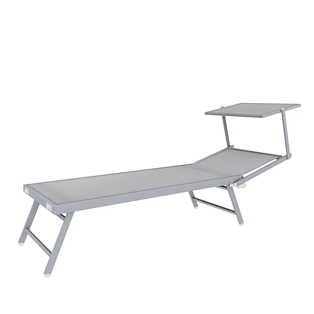 Coppia Di Lettini Grigio Prendisole Pieghevole Professionale In Alluminio Tettuccio Orientabile Tettino Parasole Sdraio Lettino Prendi Sole Mare Spiaggia Piscina Giardino 182 x 60 x 38 cm - Image 7
