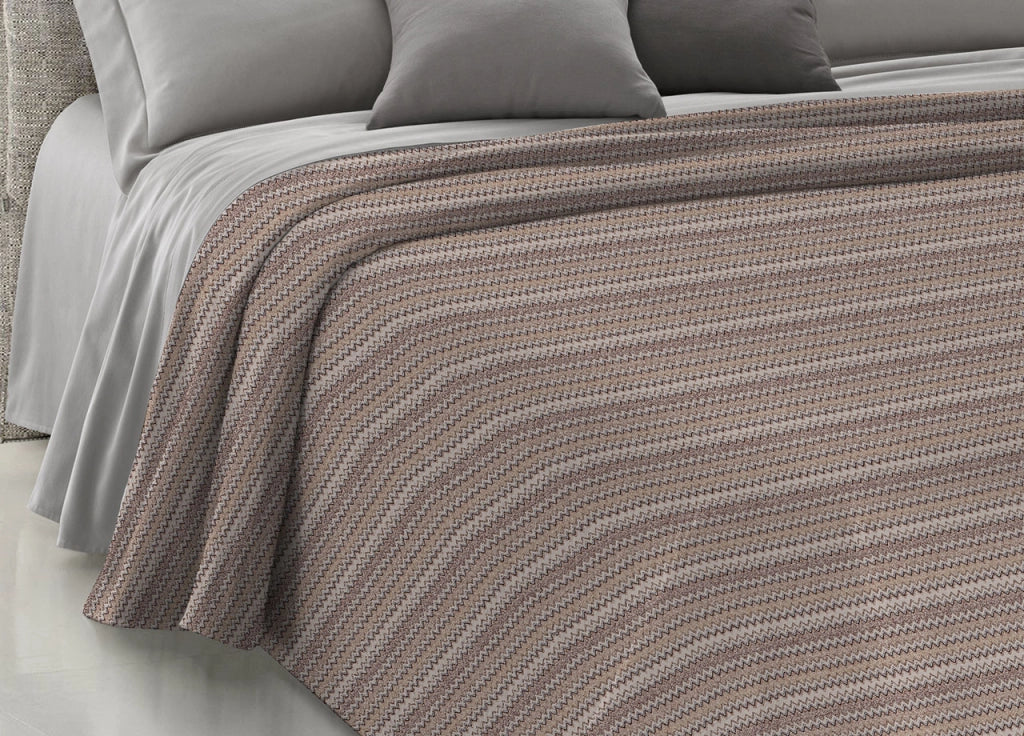 Copriletto Piquet Primavera Estate 100% Cotone Disegno Righe Zig Zag - Singolo - Beige - Image 3