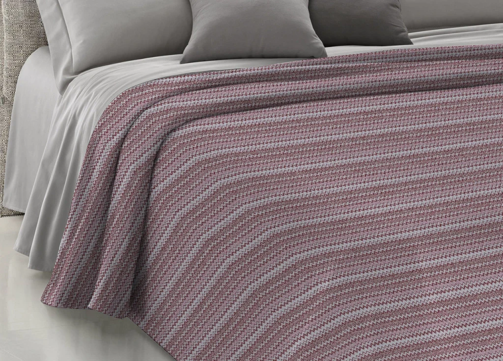 Copriletto Piquet Primavera Estate 100% Cotone Disegno Righe Zig Zag - Singolo - Bordeaux - Image 3