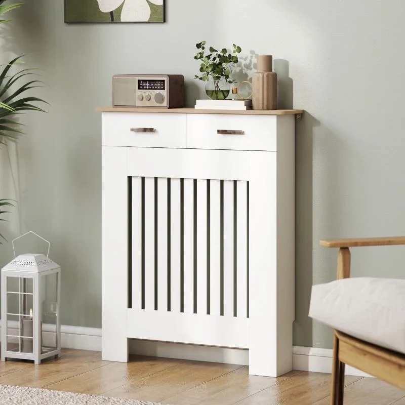 COPRITERMOSIFONE A DOGHE ANTIRIBALTAMENTO CON CASSETTO, IN LEGNO, 78X19X97 CM, BIANCO - Image 4