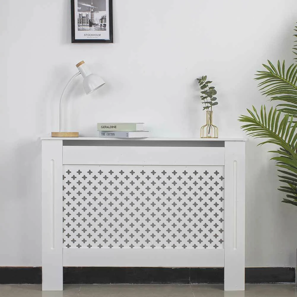 Copritermosifone in Legno MDF 112x19x82cm Copertura Radiatore Calorifero Bianco - Image 4